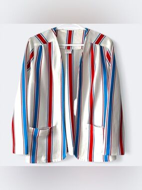 Vintage Graff Striped Open Front Blazer Cardigan Jacket Red White Blue MCM